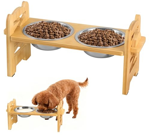 Comedero Perro Elevado para Perros con Altura Ajustable, Comedero para Perro con Soporte Antideslizante y 2 Cuencos de Acero Inoxidable, Regulable para Perros y Gatos