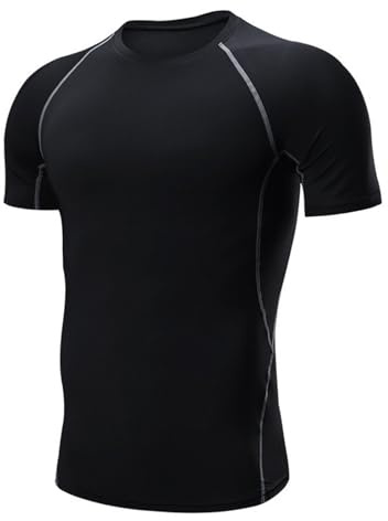 Fjquamitix Mens Short Sleeve Rash Vest Sun Protection Quick Dry Swimming Shirts Watersport Base Layer Rash Guard for Surfing Swimming Fishing (UK, Alpha, XXL, Regular, Regular, Black)