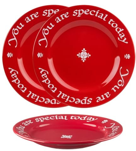 Waechtersbach You Are Special Today Red Ceramic Plate, Set of 3-10.75-Inch Porcelain Dinner Plates, Microwave & Dishwasher Safe, Gift Boxed with Pen, Stylish Tableware for Entertaining