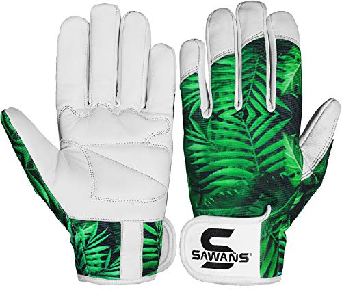 Guantes de jardinería de cuero para mujeres, hombres y mujeres, protección corta y larga del antebrazo, a prueba de espinas, transpirable, piel de cabra de elastano, guantes de (L, Guantes cortos)
