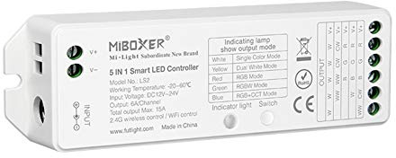 LGIDTECH LS2 Miboxer LED-Streifenlicht-Controller, 2,4-GHz-Wireless-5 in 1 Controller, kompatibel mit einfarbigen, RGB, RGBW, WW+CW, RGB+CCT LED-Lichtleisten