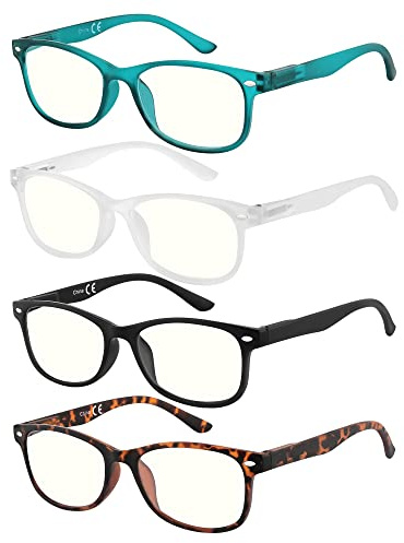 EFE Lunettes de Lecture Monture Rectangulaire Élégante Anti-rayons Bleus Lecteurs Charnières à Ressorts Set de 4 Léger Hommes Femmes