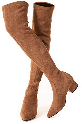N.N.G Women Over the Knee Boots Brown Winter Stretch Suede 2 inch Low Heel Long Thigh High OTK Pointed Toe,Classic Style for Office Evening Casual Wear, Size 11