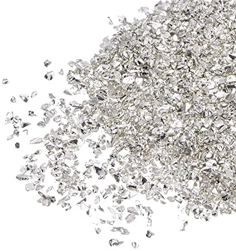 sourcing map 20g Crushed Glass Chips 1-3mm unregelmäßig metallisch Glitzerglas Silberton
