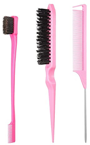3 Pièces Set de Brosse à Taquiner, Brosse, Peigne à Bords, Poils Peigne, Brosse à Cheveux, Brosse à Double Tranchant, Pour Salon de Coiffure à Domicile Coiffer (Rose)