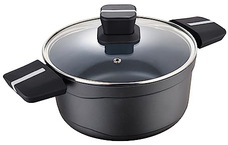 San Ignacio Bistro Grey - Cacerola con Tapa de 20cm - Fabricada en Aluminio Fundido - Interior En Acero Quantanium - Exterior En Negro Mate - Punto Inducción - Mango Soft Touch Negro