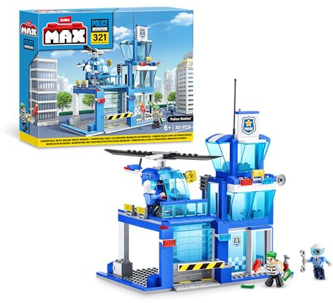 Set giocattolo a sorpresa Stazione di polizia MAX Adventure, 321 pezzi, con mattoncini da costruzione, adatti a bambini dai 5 anni in su per creare veicoli e molto altro