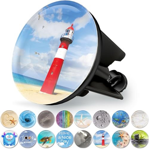 M. ROSENFELD HOME Universal Waschbeckenstöpsel 40mm mit Motivder Leuchtturm - Leuchtturm Chrom Abflussstopfen – aus Messing, Universal mit Gummi für Waschbecken im Bad und Bidets - Excenterstopfen