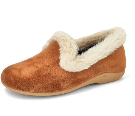 JOMIX Damen Winter Hausschuhe Mit Fußbett Gefüttert Plüsch Clogs Winter Lammfell Pantoffeln Bequeme rutschfeste Puschen Warme Kunstwildleder Slippers Made in Spanien (MD2420, Braun, 39 EU)