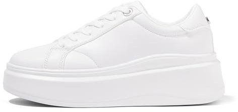 LUCKY STEP Damen Plateau Sneaker, Modische Turnschuhe, Klassische Low-Top Freizeitschuhe, Kunstleder, Bequeme Alltagsschuhe (Weiß, 7US-37EU-4UK)
