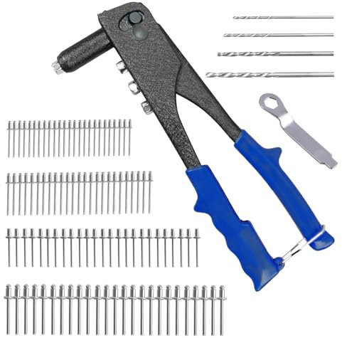 Nietenzange set - Handnietzange & Blindnietzange,Popnietenzange mit 100 Nieten in 4 Größen - Robustes Nietwerkzeug für Metall, Kunststoff & Leder | Nietmaschine für Präzise Verbindungen