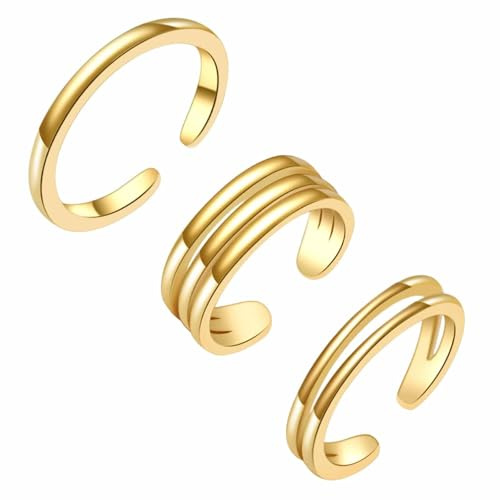 JYTDBCS 3PCS Filled Toe Rings for Women Thin Open Band Summer Beach Foot Jewelry