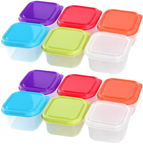 FSSTUD 12 contenitori per alimenti in plastica trasparente da 100 ml, mini contenitori per alimenti, piccoli contenitori per alimenti, contenitori quadrati per congelatore, lavabili in lavastoviglie,