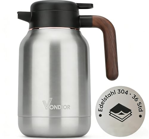 Vondior Thermoskanne 1L, Isolierkanne aus 304 Edelstahl, Vakuumkanne für 36 Stunden Heiß & Kalt, BPA-freier Getränkespender für Kaffee, Tee & Party