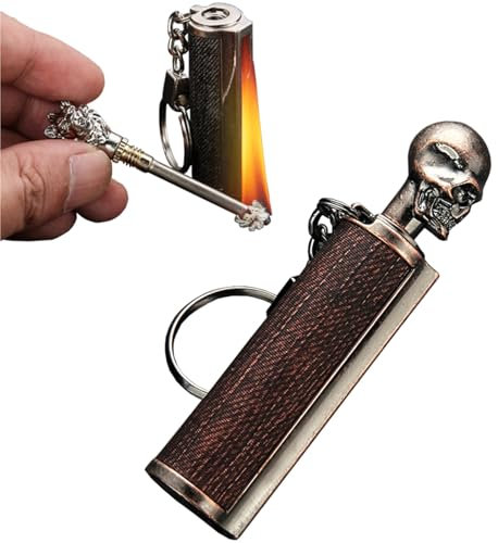 Accendino a cherosene con portachiavi, accendino a fiammifero vintage in rilievo, compatto e portatile, antivento e impermeabile, adatto for campeggio/escursionismo (cherosene non incluso)(Copper1)
