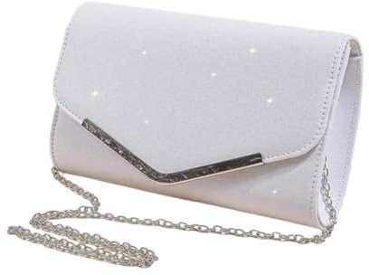 GreatRise damer glitter clutch elegant aftonväska med avtagbar kedja rem kuvert brudväska crossbody väska axelväska handväska för bröllop fest bankett festlig vit