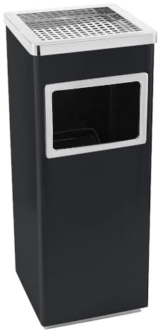 Mülleimer mit Aschenbecher für den Außenbereich – Standaschenbecher aus Edelstahl mit Mülleimer –Mülleimer-Aschenbecher – 30 * 24 * 60cm 48L –Schwarz–1 Stück