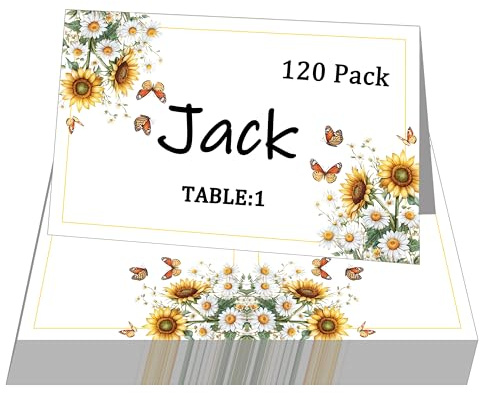 120 Pack Place Cards for Table Setting – 4 x 2.5 Table Name Card, Wildflowers Design Reserved Seating Signs for Weddings, Party, Events, Dinner Tables,Buffet