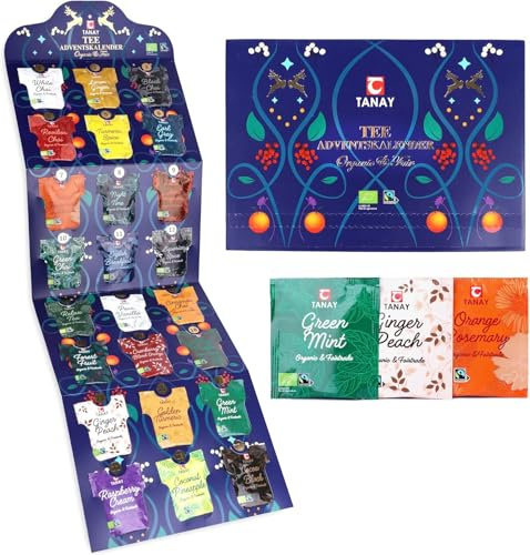 TANAY 2025 Adventskalender Tee – 24 Fairtrade Tee-Mischungen aus Sri Lanka - Für Grüner & Schwarzer Tee Liebhaber – Weihnachtskalender Teebox & Teekalender für eine gemütliche Advent Zeit
