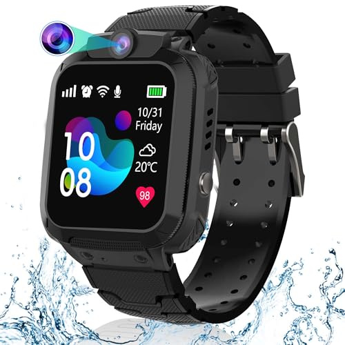 Puhiuyoi GPS Smartwatch per Bambini, IP68 Impermeabile Orologio Intelligente Bambini con Telefono, Chat Vocale, SOS, Touchscreen, Fotocamera, Gioco, Smartwatch per Ragazza e Ragazzo 4-12 Anni Regalo