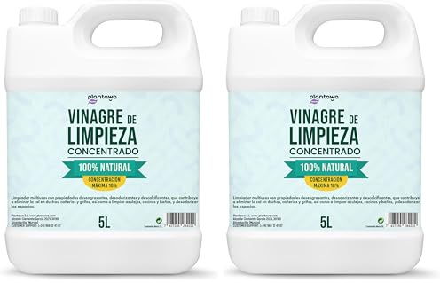 PLANTAWA Aceto bianco per pulire 5L | Aceto per pulire 10º | Alcool bianco | Detergente multiuso naturale e potente, efficace antitico | Disinfetta, sgrassa e rimuove il calcare dalle superfici