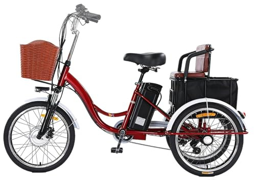 JSMDLN Triciclo Eléctrico Asistido De 20, con Cesta De Carga Y Asiento, Bocina Y Pantalla LCD, Fácil De Subir, Capacidad De 150 Kg, para Pasajeros Y Carga, Ideal para Paseos Diarios Y Compras. Red