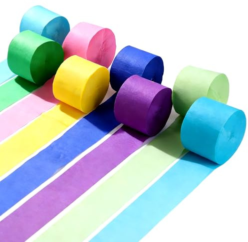 8 Rolls Crepe Paper Streamers, 4.5cm x 25 m/Roll Rainbow Crepe Paper Rolls | Hanging Decor Streamers for Birthday Christmas Wedding Party Decorations