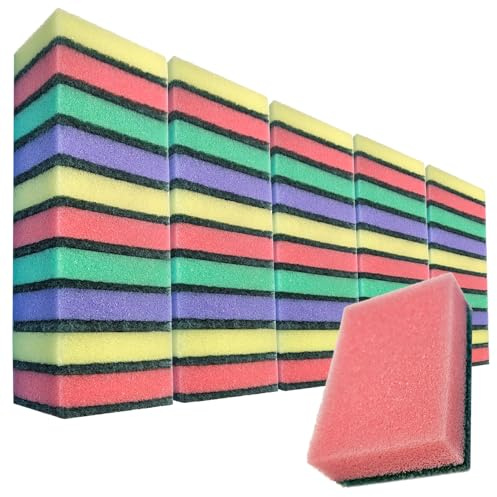 com-four® 50x disksvampar i plast, universella rengöringssvampar med skursida (50 stycken - blandade färger)