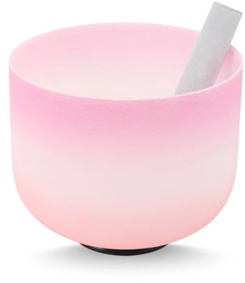 Mreryyse 8 in F Note Crystal Singing Bowl for Heart Chakra Healing, 99.99% Pure Quartz, Singing Bowl with Mallet, Quartz Singing Bowl for Meditation Sound Therapy Chakra Balancing, Pink