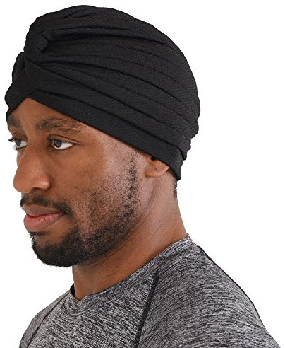 CHARM Krepp Twist Turban Unisex - Boho Kopftuch Arabische Sikh Kostüm Festival Schwarz