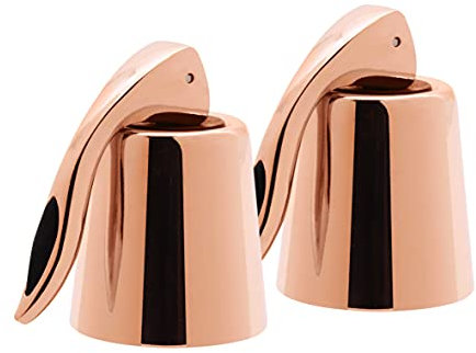 OGGI Bottle Stopper Set of 2 - Copper Plated Wine Topper Set - Stylish Wine Saver Stoppers with Airtight Wine Sealer Levers, Copper Plated