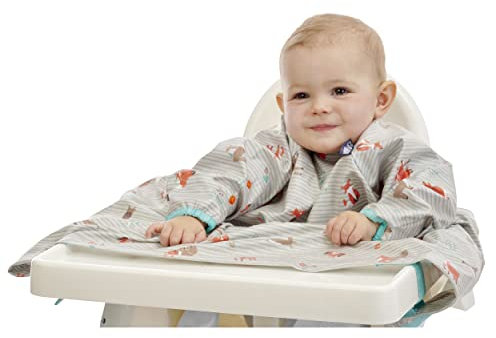BIBaDO - Long Sleeve Baby Bibs - Babies & Toddlers 6-36 Months - Coverall Baby Weaning Bib - Easy Wipe Clean & Soft Fabric - Attach to Highchair & Tables - Waterproof - Machine Washable - Baby Gifts
