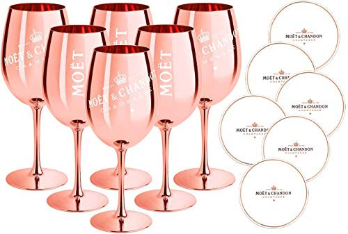 6 x Moet & Chandon Champagnerglas Rose-Gold (Limited Edition) Ibiza Imperial Pure Glas Champagner-Glas Rosegold Gläser + Untersetzer