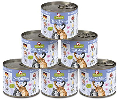 GranataPet Delicatessen - Lot de 6 boîtes de 200 g de Nourriture Humide au Thon et au Canard - Nourriture pour Chats gourmets - sans céréales et sans Sucre ajoutés