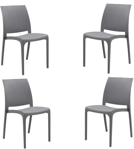 Liberoshopping Sedia impilabile in polipropilene moderna per interni ed esterni giardino bar cucina Volga (Grigio 4 Sedie)