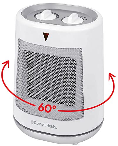 Russell Hobbs 2000W/2KW Electric Heater in White PTC Ceramic Space Heater, Portable Oscillating 2 Heat Settings Overheat Protection, Adjustable Thermostat 20m2 Room Size RHFH1008, 2 Year Guarantee
