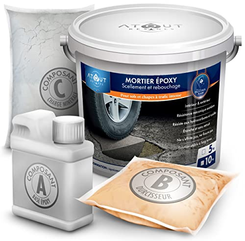Mortier époxy, rebouchage et réparation, kit de 10 kg tri-composants. Multi-Usages, pour sols intérieur extérieur