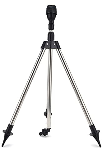 Ground Insert Tripod Sprinkler, Lawn Sprinkler Adjustable Height, Automatic Rotating Sprinkler with Tripod and Watering Nozzle for Home Garden Greenhouse, Large Area Irrigation
