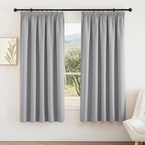 PONY DANCE Blackout Pencil Pleat Curtains, Silver Grey, W66 x L72 Inch | Thermal Insulated Curtains with Noise Reducing & Privacy, Luxury Soft Window Treatment for Bedroom & Living Room, 2 Panels