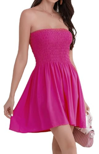 Daenery - Vestido corto de verano para mujer, mini, con tirantes finos, sin mangas, espalda descubierta, cintura alta, rosado (Creamy Pink), XL
