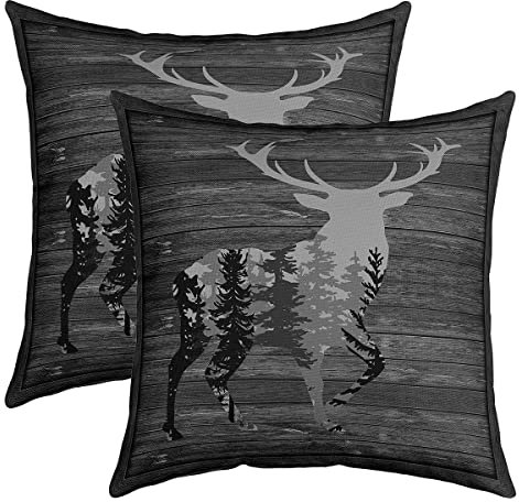 Rustic Hirsch Kissenbezüge 45x45cm 2er Set Kissenbezüge Weich Kinder Bauernhaus Hirsch Hunting Dekorative Sofakissen Couchkissen Geweih Kissenbezug Kissenhülle Western Bauernhaus Grey Dekokissens