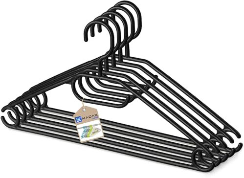 KADAX Kleiderbügel aus Kunststoff, 5 Stück, 360°drehbarer Haken, eingekerbte Schultern, Hosensteg, platzsparende, rutschfeste, Garderobenbügel für Hemd, Hosen, Rock, Jackenbügel (Schwarz)