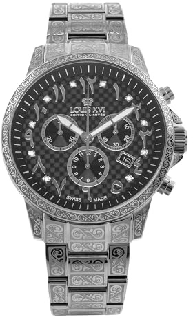 LOUIS XVI Palais Royale - Ø 43 mm - Montre pour homme - Étanche - Avec verre saphir - Or argenté - Cadran chiffres arabes - Mouvement à quartz suisse, argenté, Bracelet