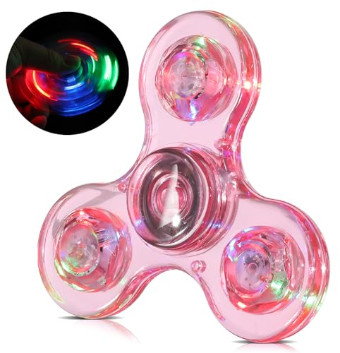 SCIONE Crystal LED Light Fidget Spinner for Kids,LED Light up Fidget Toy for Toddlers,Glow in The Dark Party Supplies Stress Relief for Children Adults（Crystal-Pink）