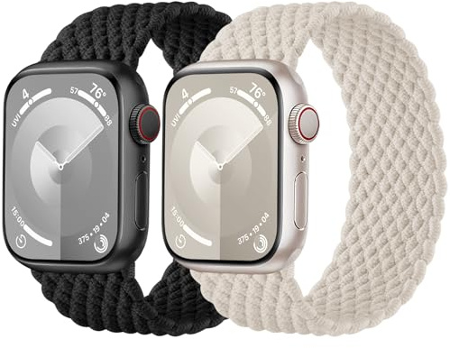 Charlam 2-pack flätat armband för Apple Watch, 41 mm, 40 mm, 38 mm, 45 mm, 44 mm, 42 mm, 49 mm, för dam, herr, stretchigt sportband i nylon för iWatch serie 9, 8, 7, 6, 5, 4, 3, 2, 1, SE, Ultra