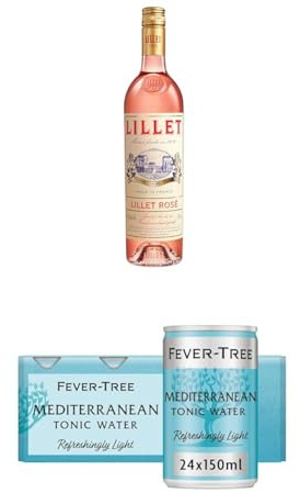Lillet Rose Wine-Based Aperitif, 75cl & Fever-Tree Refreshingly Light Mediterranean Tonic Water (Pack of 3, Total 24 cans)