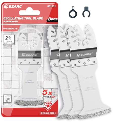 EZARC Lame oscillanti diamantate, lame di sega multi-utensile oscillanti a portata extra lunga per l'eliminazione di grout, pulizia di malta, confezione da 3