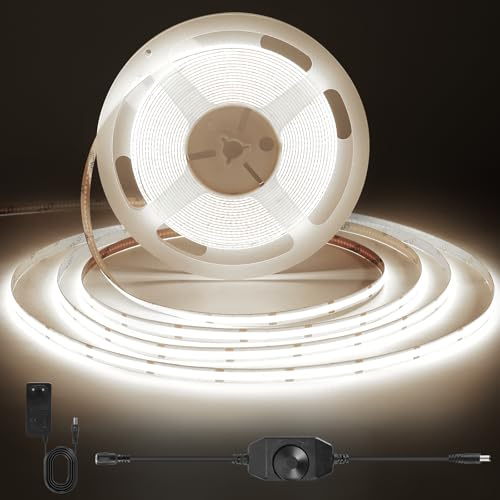 ACELUMO Striscia LED COB 4000k, 3 Metri, Alimentatore e Dimmer, CRI 92+, 8mm, Dimmerabile per Mobile, TV, Cucina, Bianco Naturale