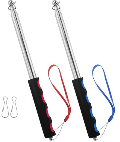 6.5ft (200cm) Telescopic Handheld Flagpole, 2 Pcs Retractable Banner Pole Portable Tour Guide Flag Pole Pointer Stainless Steel Teaching Pointer Stick for Tour Guide Teaching (Blue & Red)