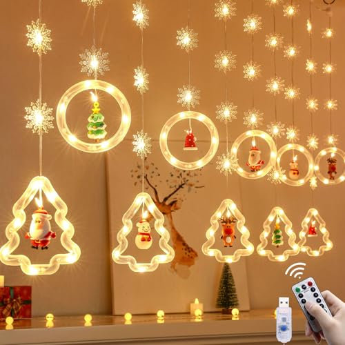 HUIKUANGEU Guirnalda Cortina Luces Navidad, Adornos Navideños Decorativos, LEDs para Balcón, Ventana, Escaparate